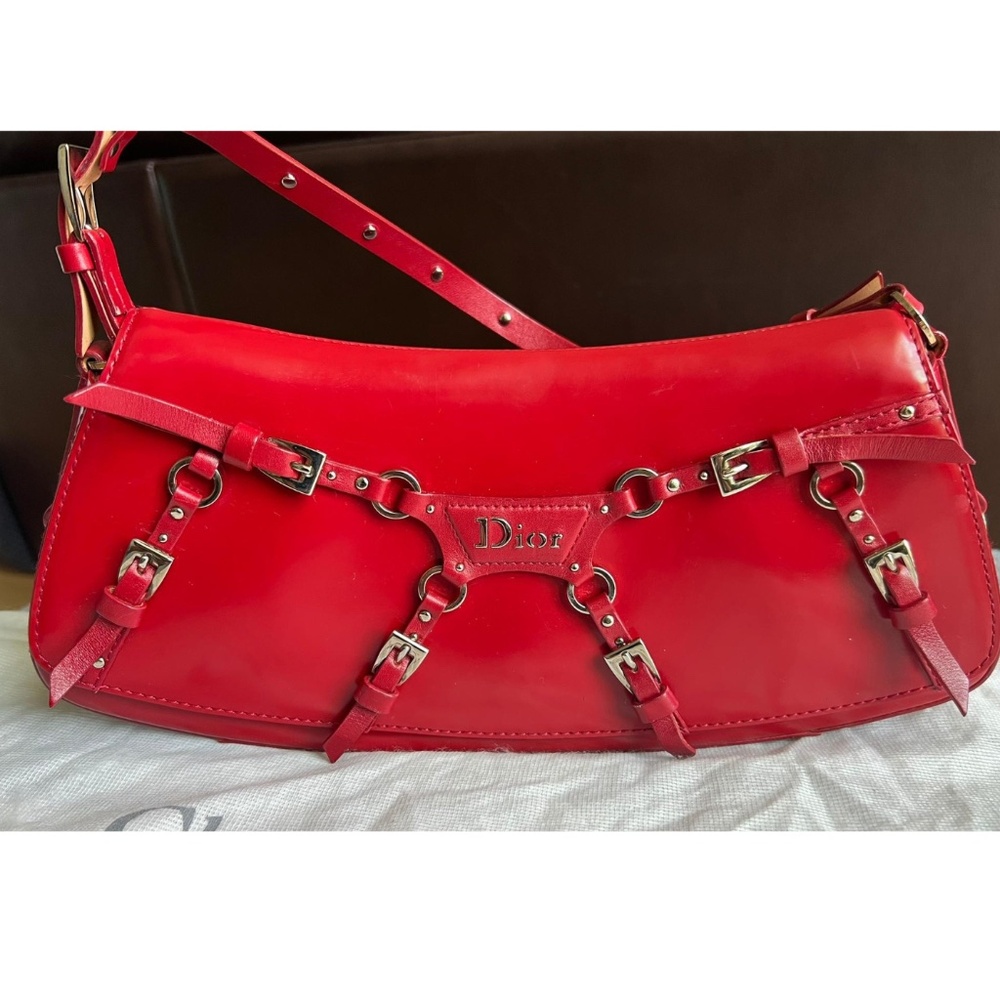 Dior Red Bondage Leather Handbag